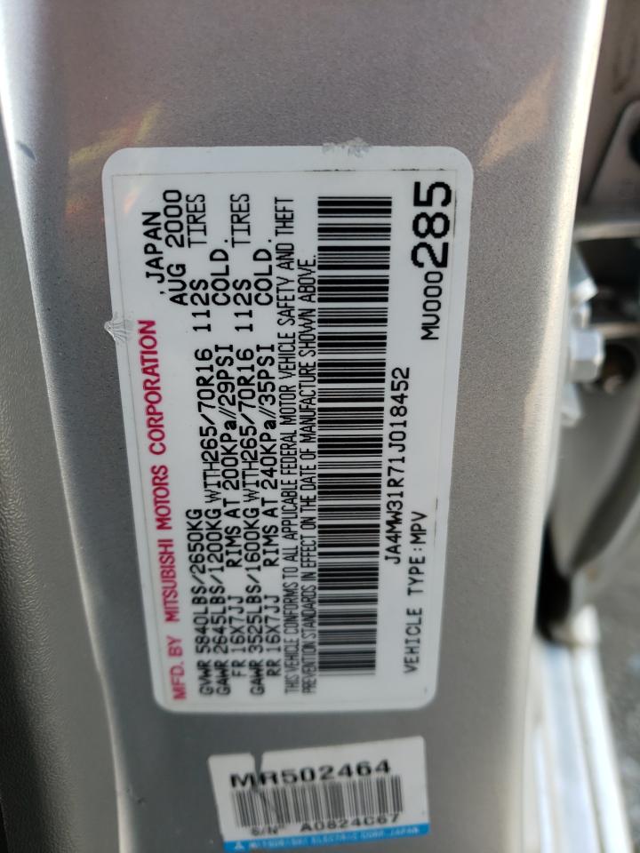 2001 Mitsubishi Montero Xls VIN: JA4MW31R71J018452 Lot: 60269225
