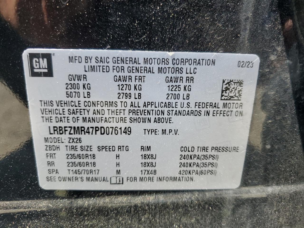 2023 Buick Envision Preferred VIN: LRBFZMR47PD076149 Lot: 61406815