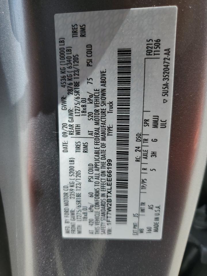 2020 Ford F250 Super Duty VIN: 1FT7W2BTXLEE66199 Lot: 62668705
