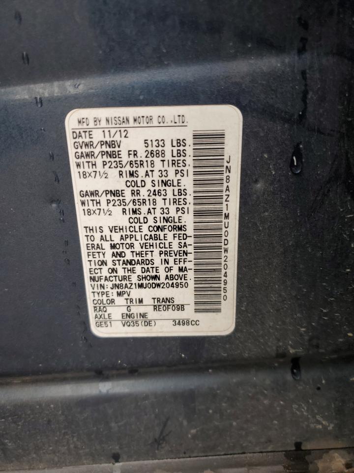 2013 Nissan Murano S VIN: JN8AZ1MU0DW204950 Lot: 60064775