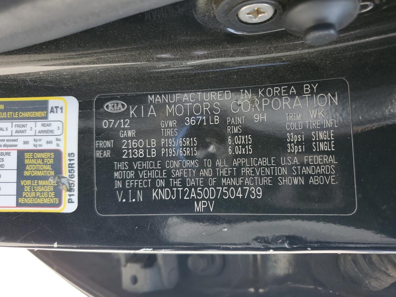 KIA SOUL 2013 VIN KNDJT2A50D7504739 photo 12