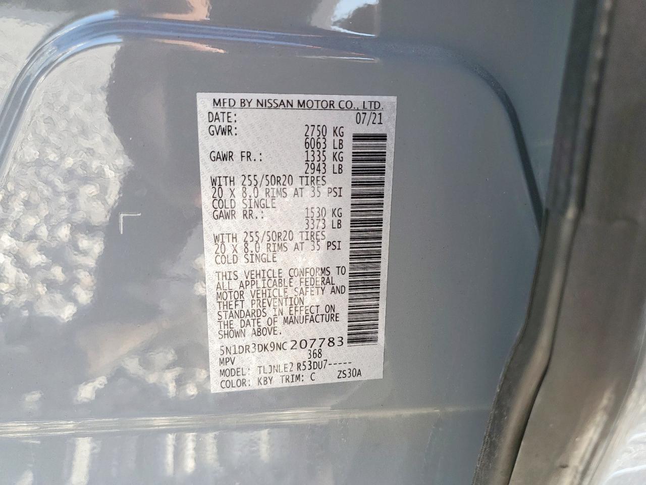 2022 Nissan Pathfinder Platinum VIN: 5N1DR3DK9NC207783 Lot: 62761675