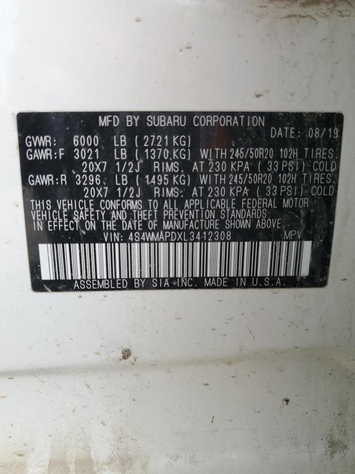 2020 Subaru Ascent Limited VIN: 4S4WMAPDXL3412308 Lot: 59296565