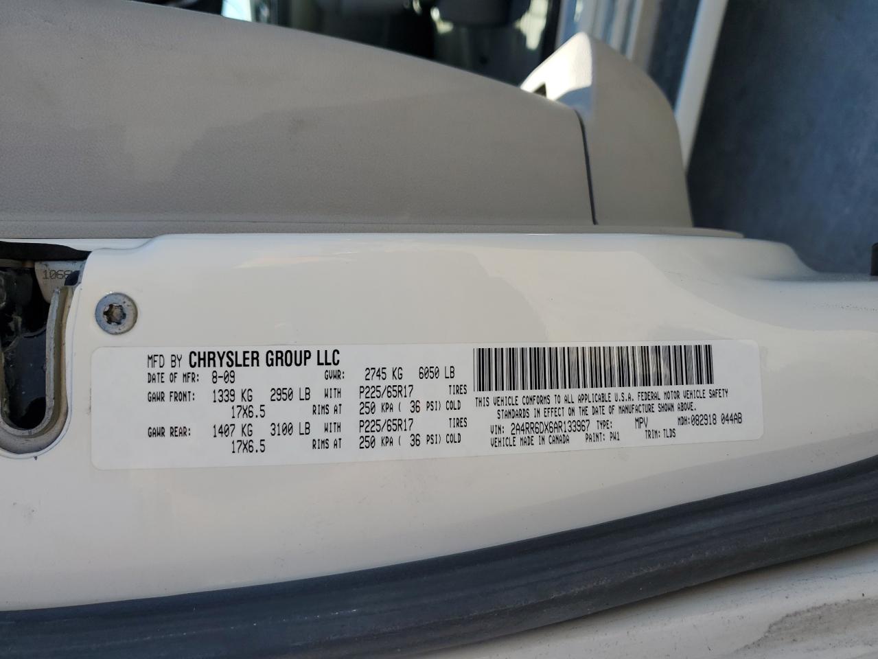 2010 Chrysler Town & Country Limited VIN: 2A4RR6DX6AR133967 Lot: 59953215