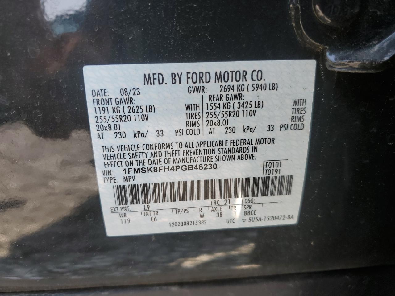 2023 Ford Explorer Limited VIN: 1FMSK8FH4PGB48230 Lot: 61953285