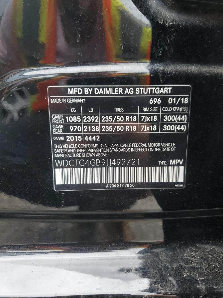 2018 Mercedes-Benz Gla 250 4Matic VIN: WDCTG4GB9JJ492721 Lot: 60850845