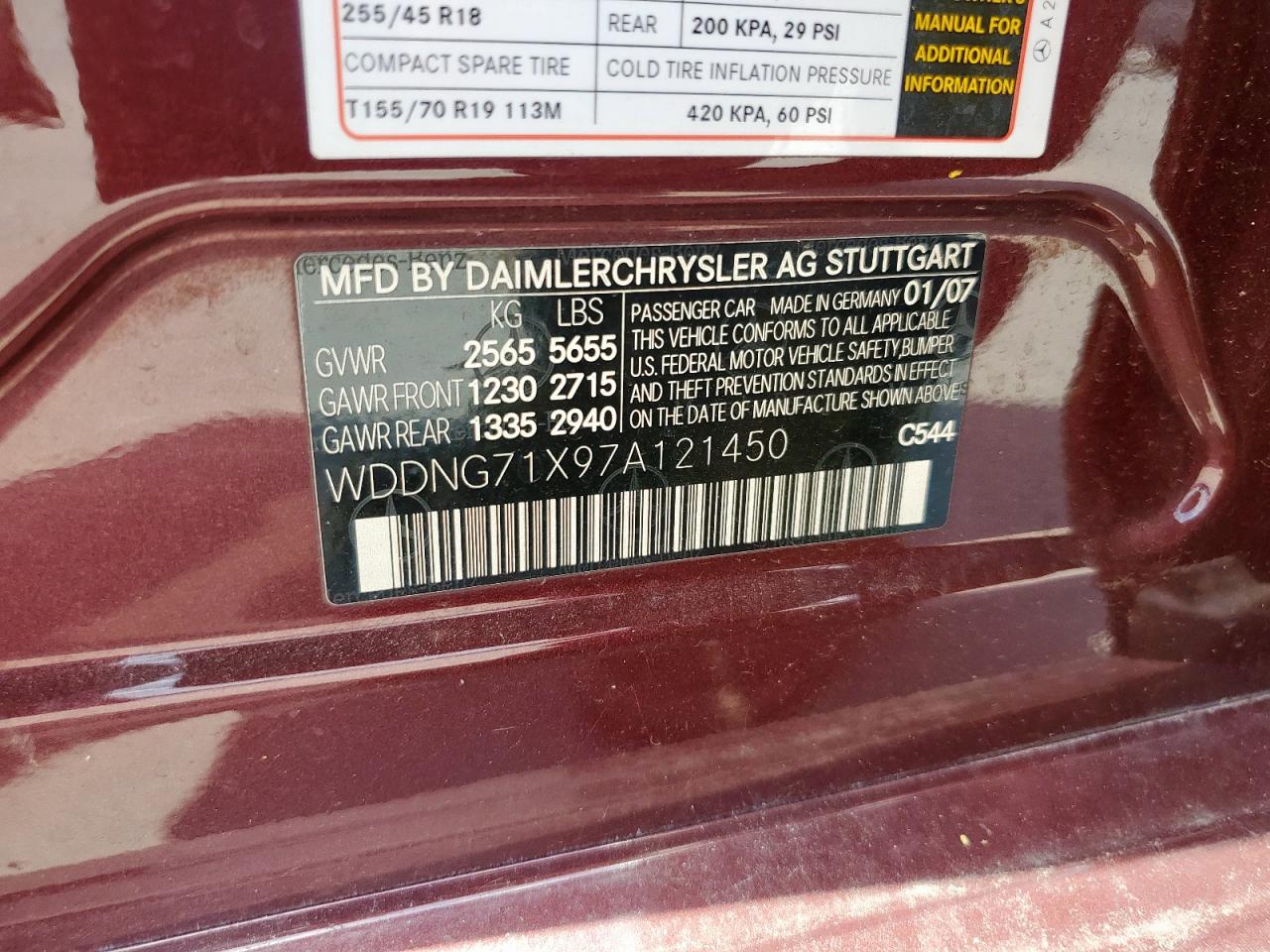 2007 Mercedes-Benz S 550 VIN: WDDNG71X97A121450 Lot: 61499845
