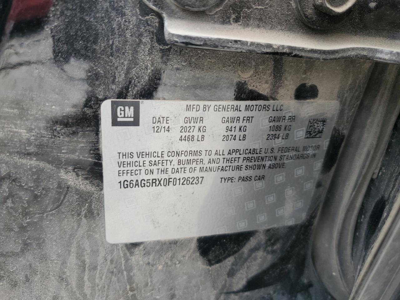 2015 Cadillac Ats VIN: 1G6AG5RX0F0126237 Lot: 60696535