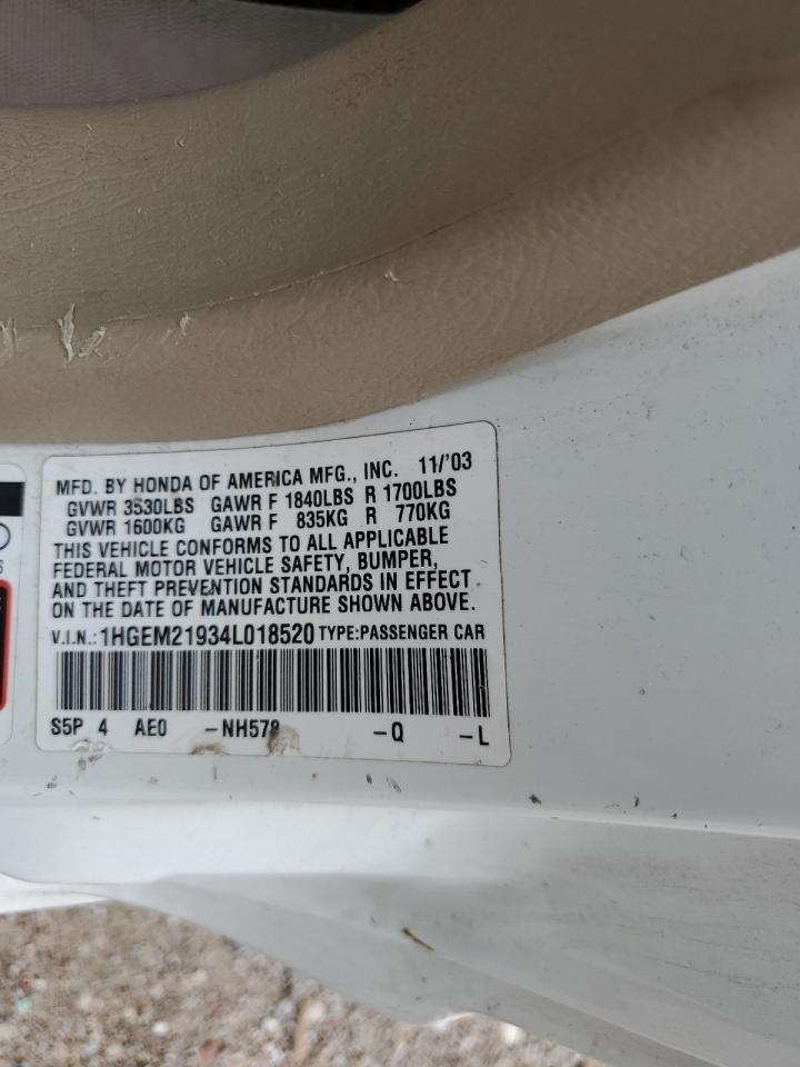 2004 Honda Civic Ex VIN: 1HGEM21934L018520 Lot: 62471925