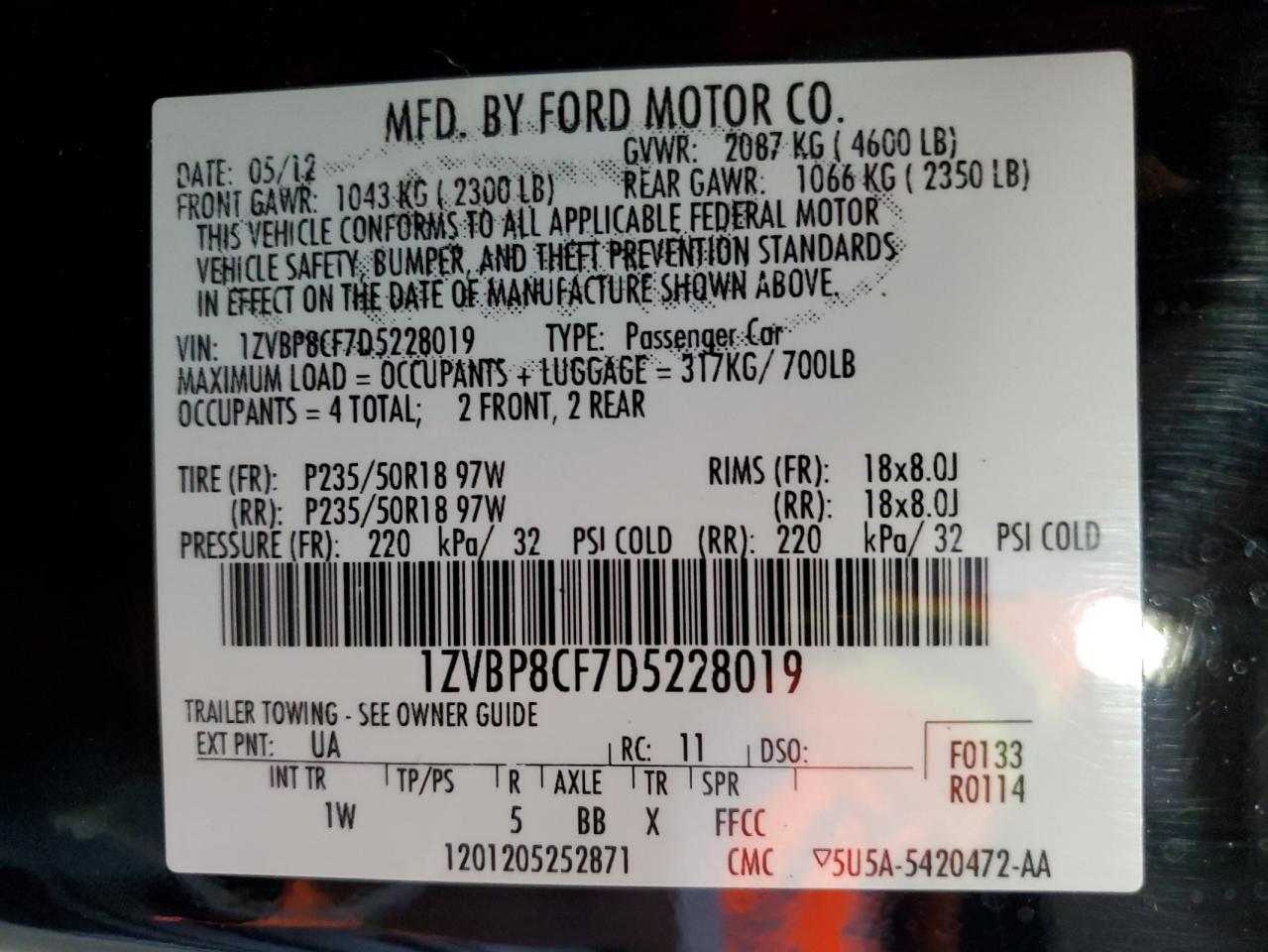 2013 Ford Mustang Gt VIN: 1ZVBP8CF7D5228019 Lot: 60887575