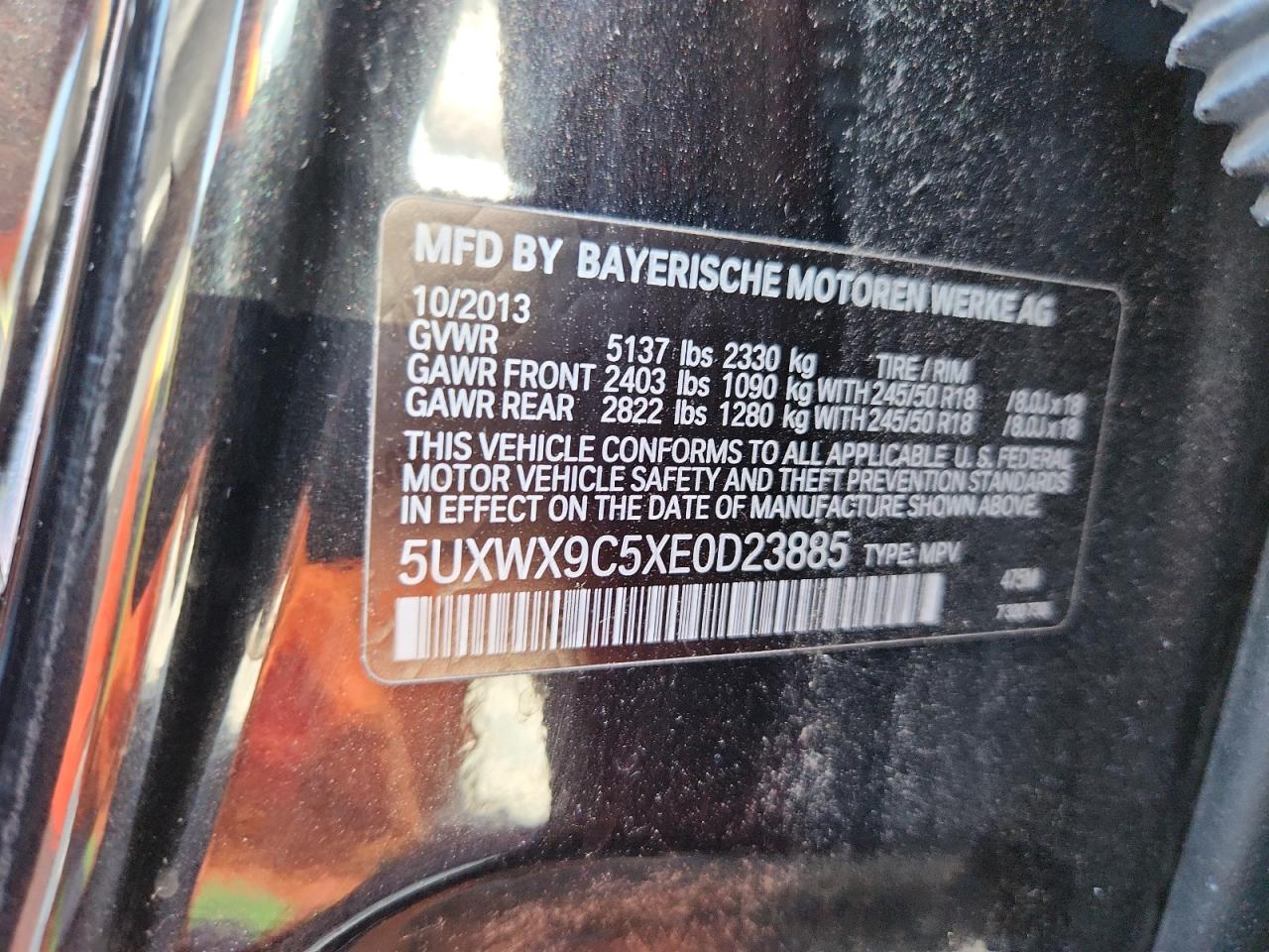 2014 BMW X3 xDrive28I VIN: 5UXWX9C5XE0D23885 Lot: 62048915