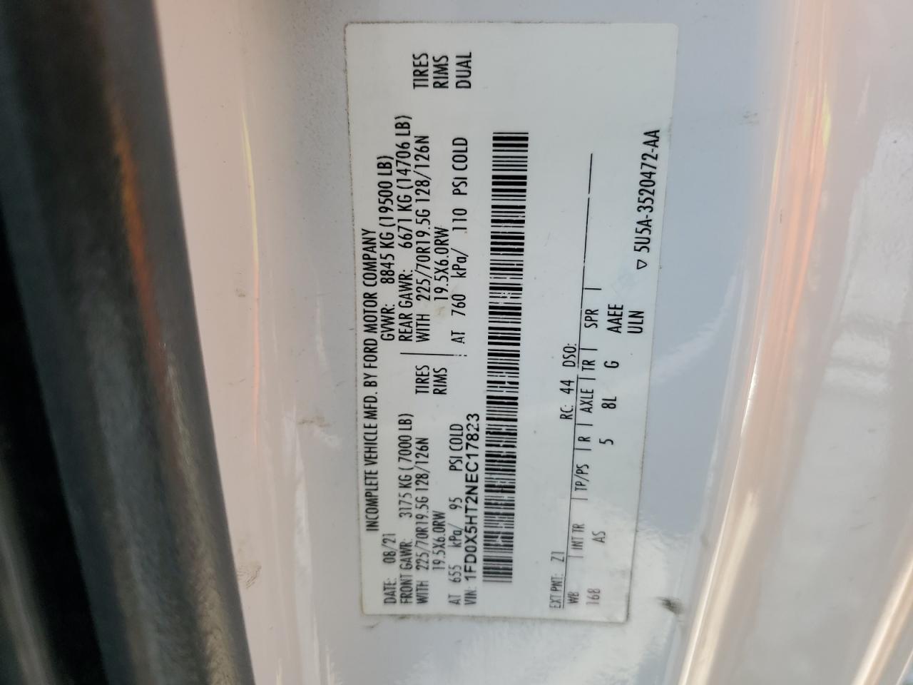 2022 Ford F550 Super Duty VIN: 1FD0X5HT2NEC17823 Lot: 62724625