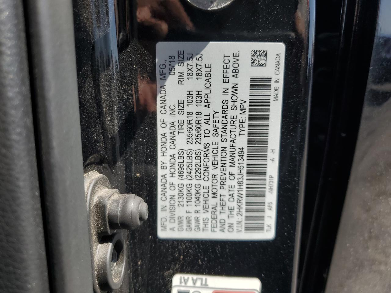 HONDA CRV 2018 VIN 2HKRW1H83JH513494 zdjęcie 14
