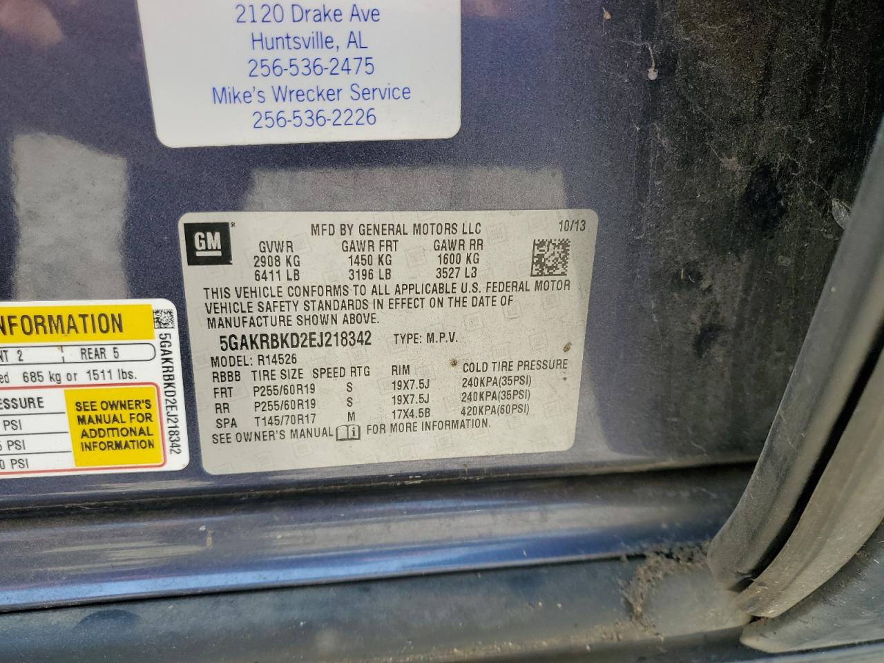 2014 Buick Enclave VIN: 5GAKRBKD2EJ218342 Lot: 58575625