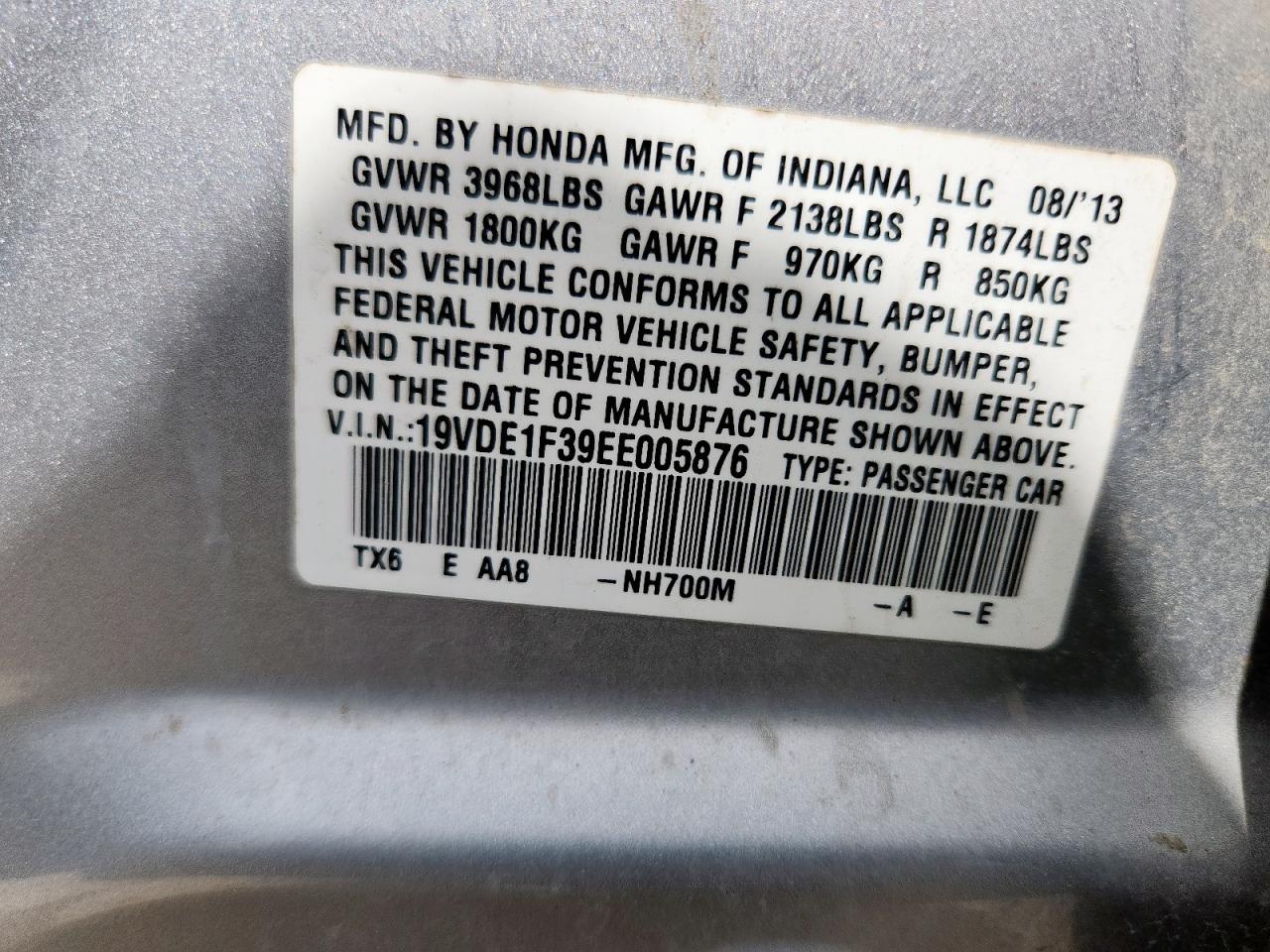 2014 Acura Ilx 20 VIN: 19VDE1F39EE005876 Lot: 62391225