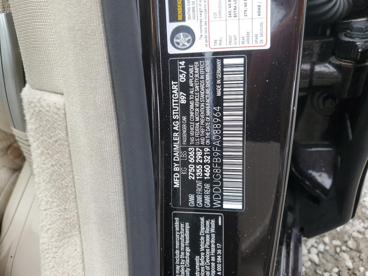 2015 Mercedes-Benz S 550 4Matic VIN: WDDUG8FB9FA088964 Lot: 61376885