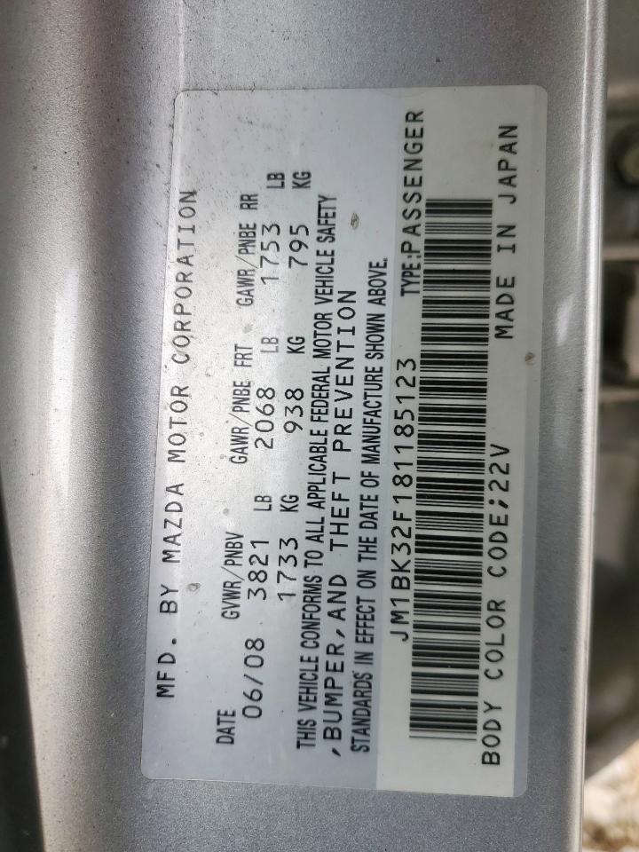 2008 Mazda 3 I VIN: JM1BK32F181185123 Lot: 69650455