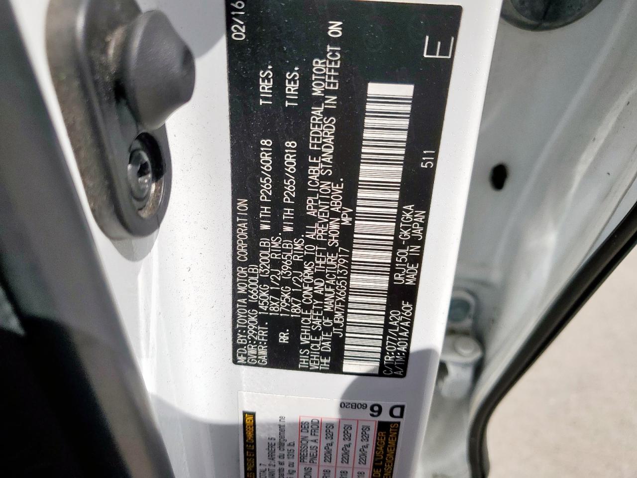 2016 Lexus Gx 460 VIN: JTJBM7FX6G5137917 Lot: 62581115