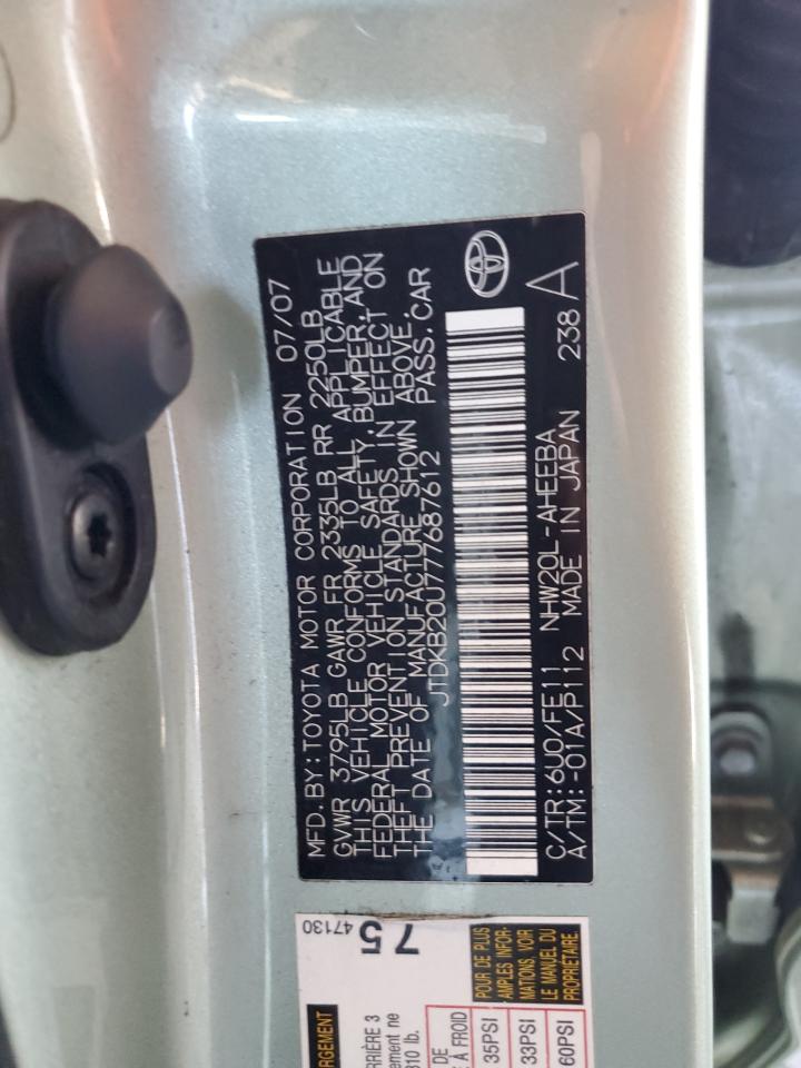2007 Toyota Prius VIN: JTDKB20U777687612 Lot: 61601465