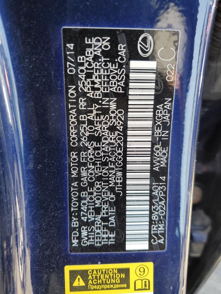 2014 Lexus Es 300H VIN: JTHBW1GG0E2074920 Lot: 58952555