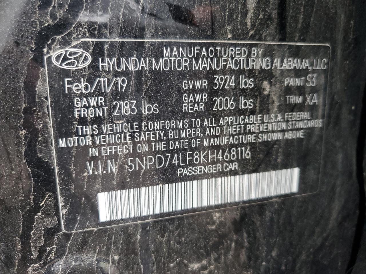 2019 Hyundai Elantra Se VIN: 5NPD74LF8KH468116 Lot: 62389985