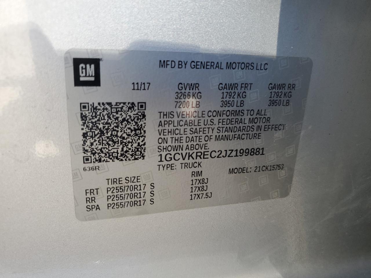 2018 Chevrolet Silverado K1500 Lt VIN: 1GCVKREC2JZ199881 Lot: 60315995