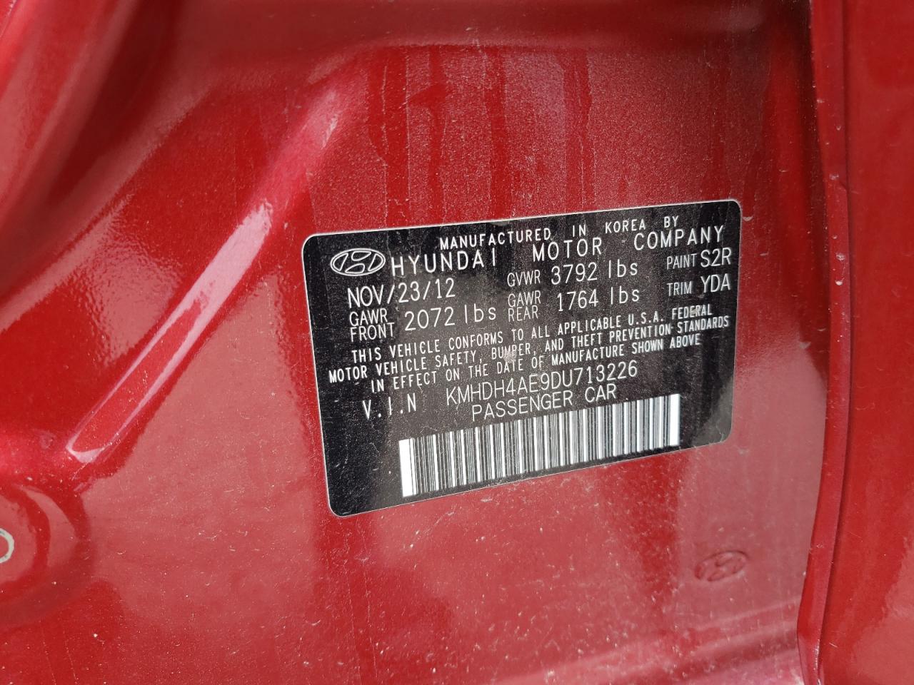 2013 Hyundai Elantra Gls VIN: KMHDH4AE9DU713226 Lot: 61619895