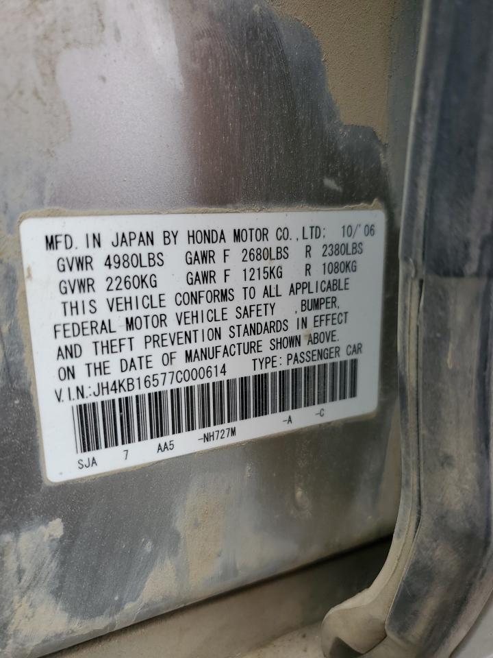 2007 Acura Rl VIN: JH4KB16577C000614 Lot: 60566645