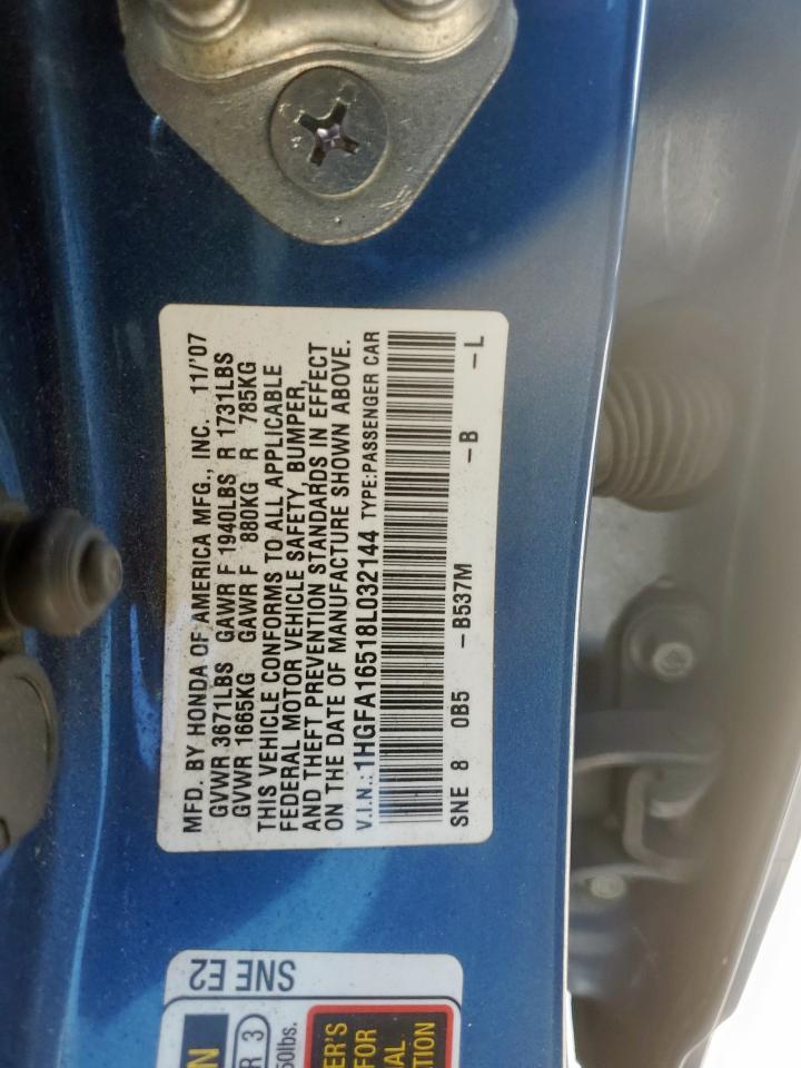 2008 Honda Civic Lx VIN: 1HGFA16518L032144 Lot: 63143435
