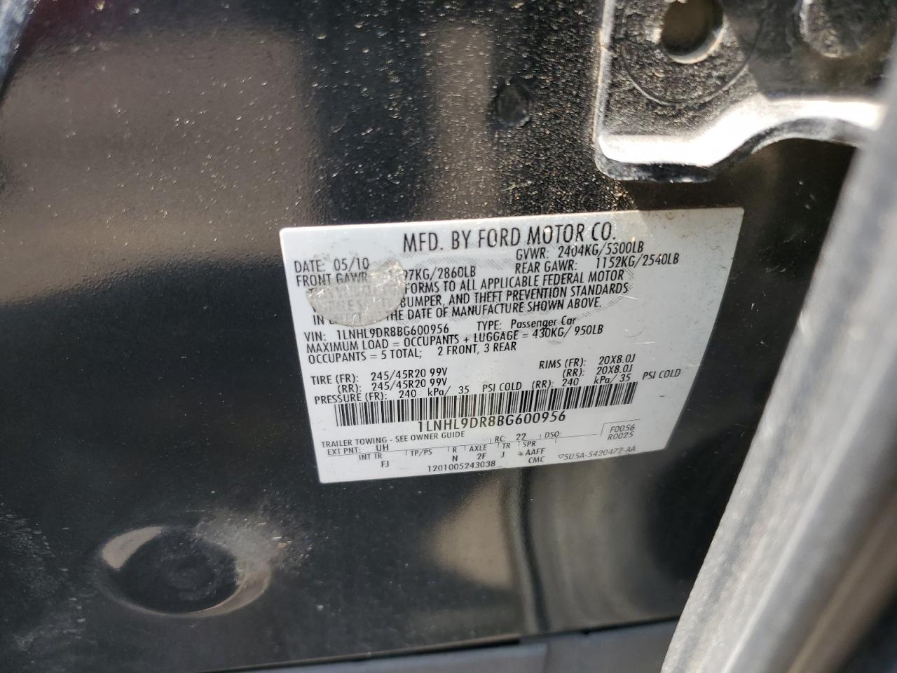 1lnhl9dr8bg600956 1LNHL9DR8BG600956 2011 Lincoln Mks