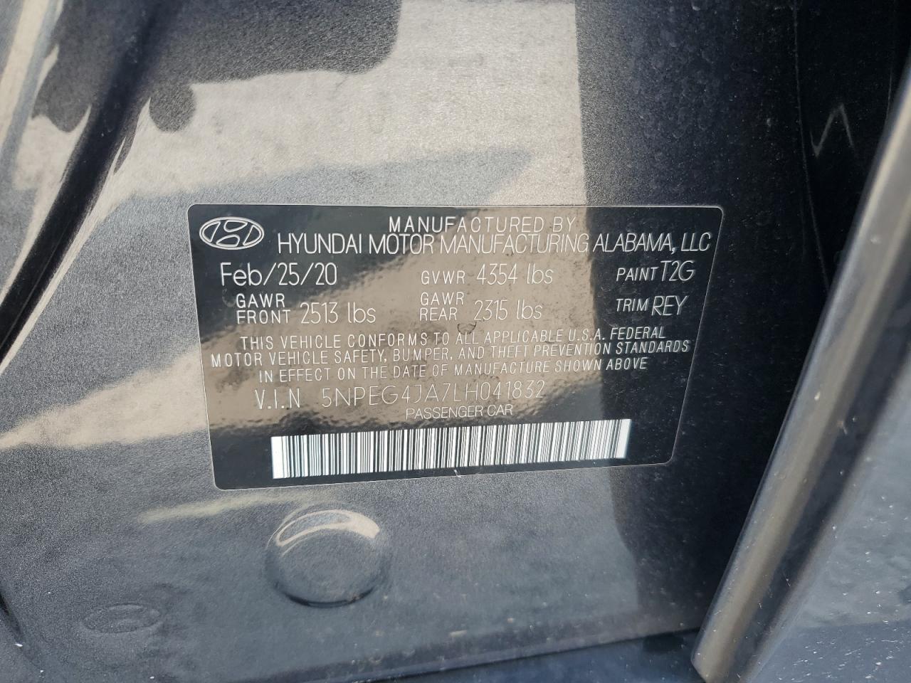 2020 Hyundai Sonata Se VIN: 5NPEG4JA7LH041832 Lot: 60409885