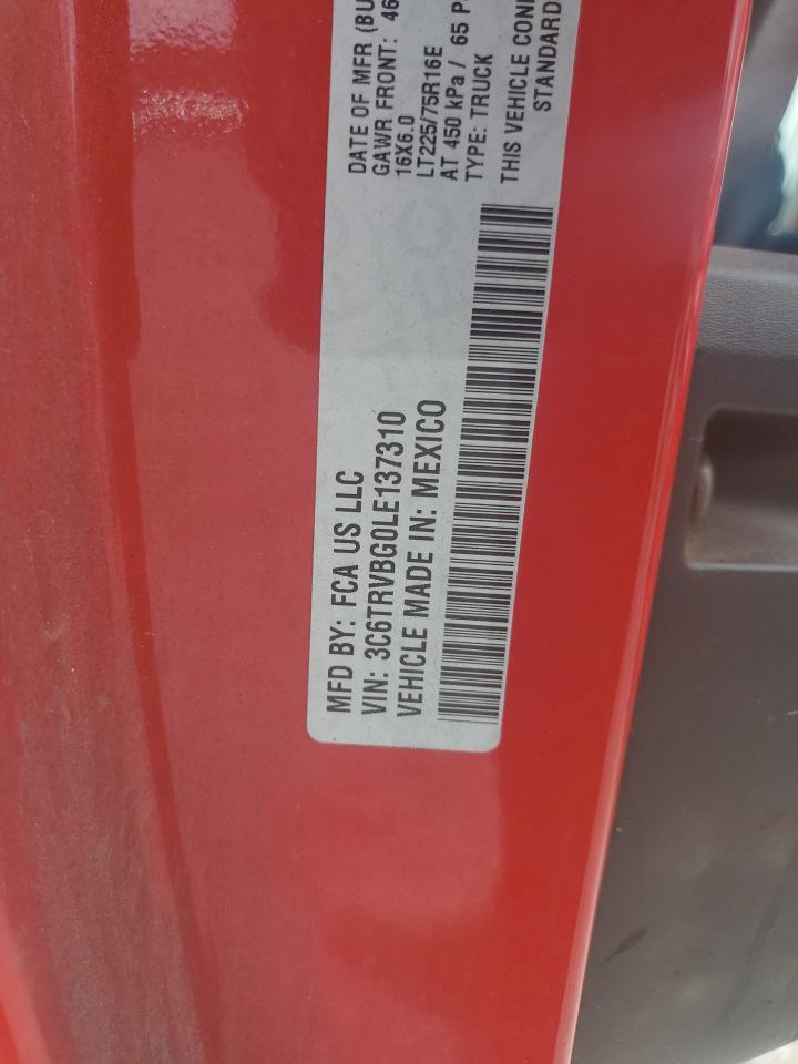 2020 Ram Promaster 1500 1500 High VIN: 3C6TRVBG0LE137310 Lot: 59704245
