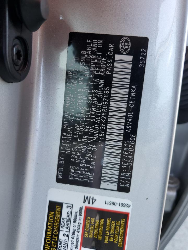 2011 Toyota Camry Base VIN: 4T4BF3EK2BR097685 Lot: 62969065