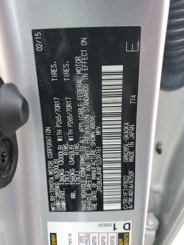 2015 Toyota 4Runner Sr5/Sr5 Premium VIN: JTEBU5JR4F5239761 Lot: 60506855