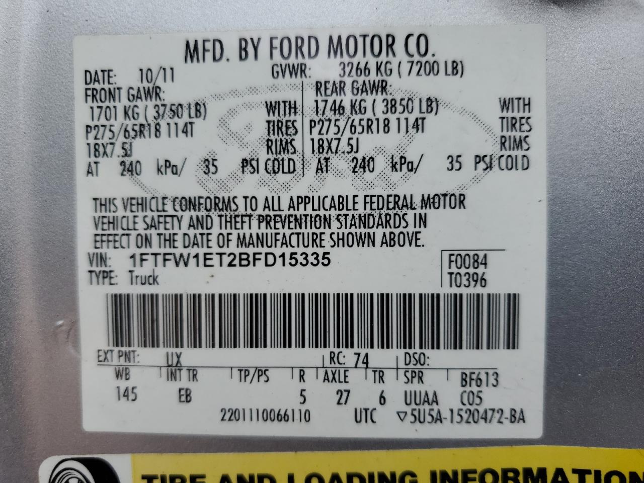 FORD F-150 2011 VIN 1FTFW1ET2BFD15335 фото 12