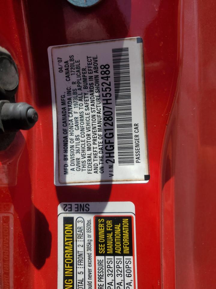 2007 Honda Civic Ex VIN: 2HGFG12807H552488 Lot: 62918755