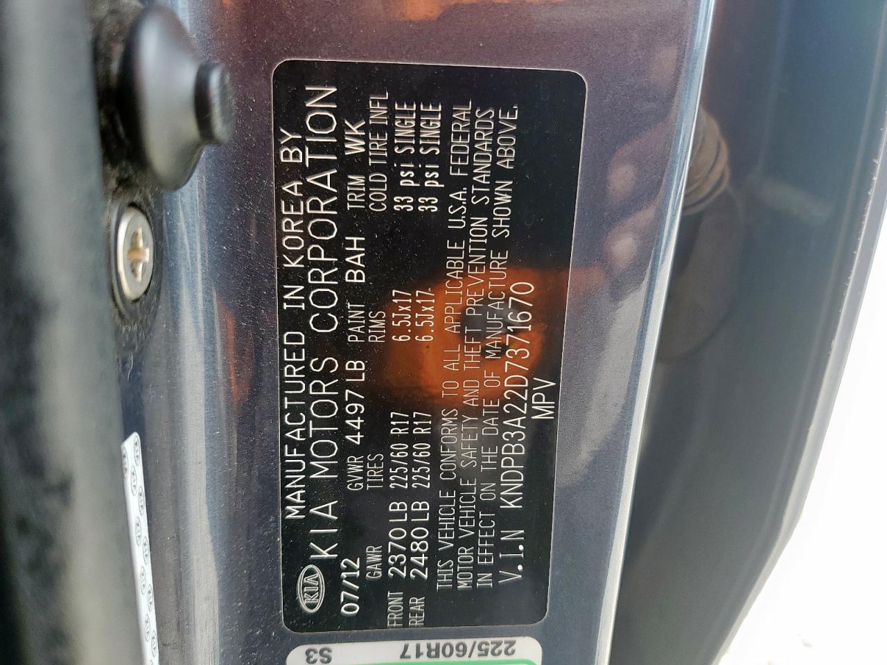 2013 Kia Sportage Base VIN: KNDPB3A22D7371670 Lot: 62552995