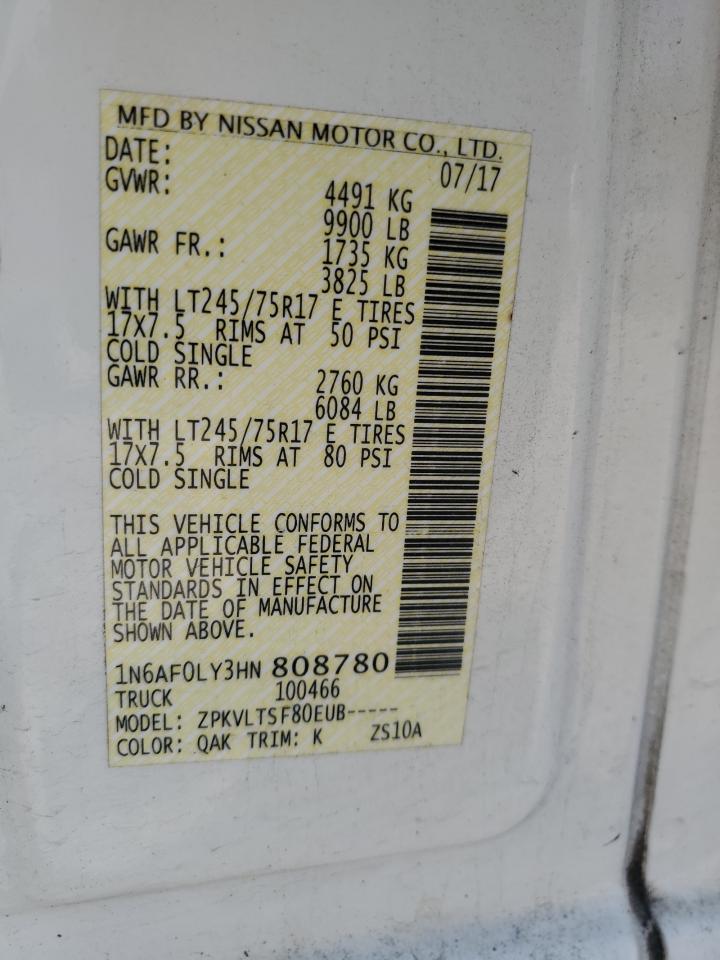 2017 Nissan Nv 2500 S VIN: 1N6AF0LY3HN808780 Lot: 59352535