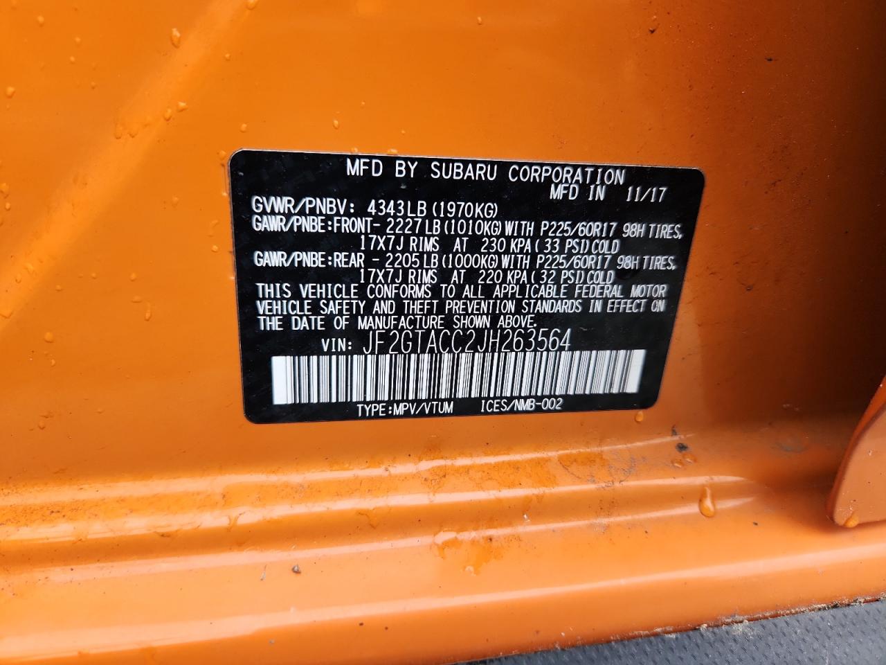 2018 Subaru Crosstrek Premium VIN: JF2GTACC2JH263564 Lot: 61761185
