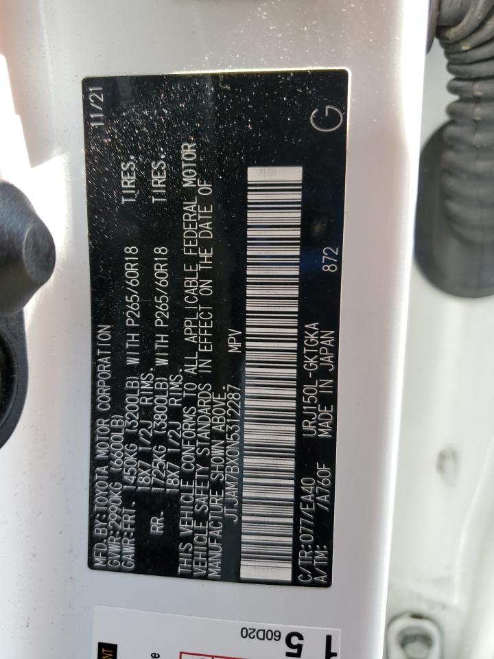 2022 Lexus Gx 460 VIN: JTJAM7BX0N5312287 Lot: 61230185