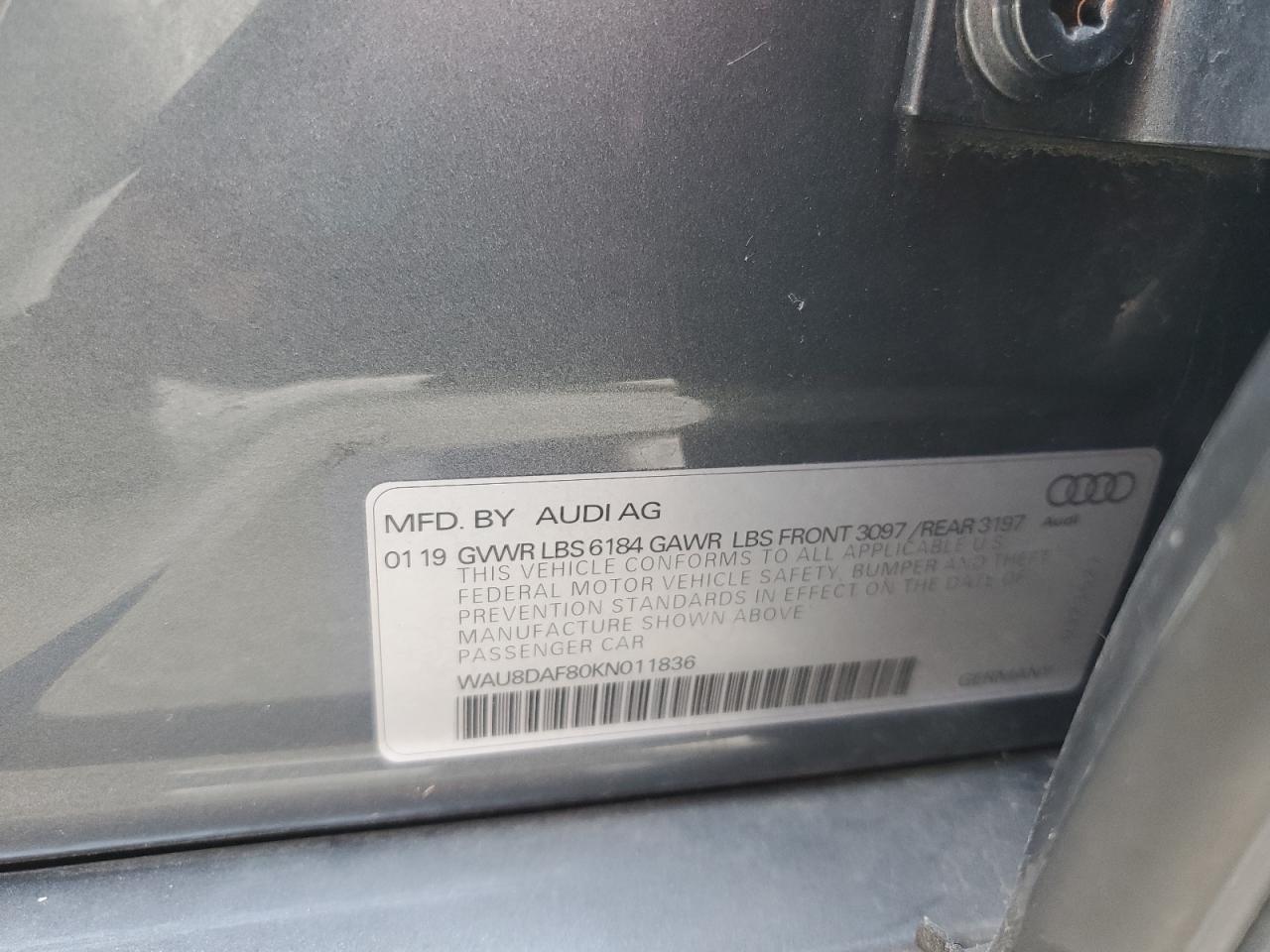 2019 Audi A8 L VIN: WAU8DAF80KN011836 Lot: 62302435