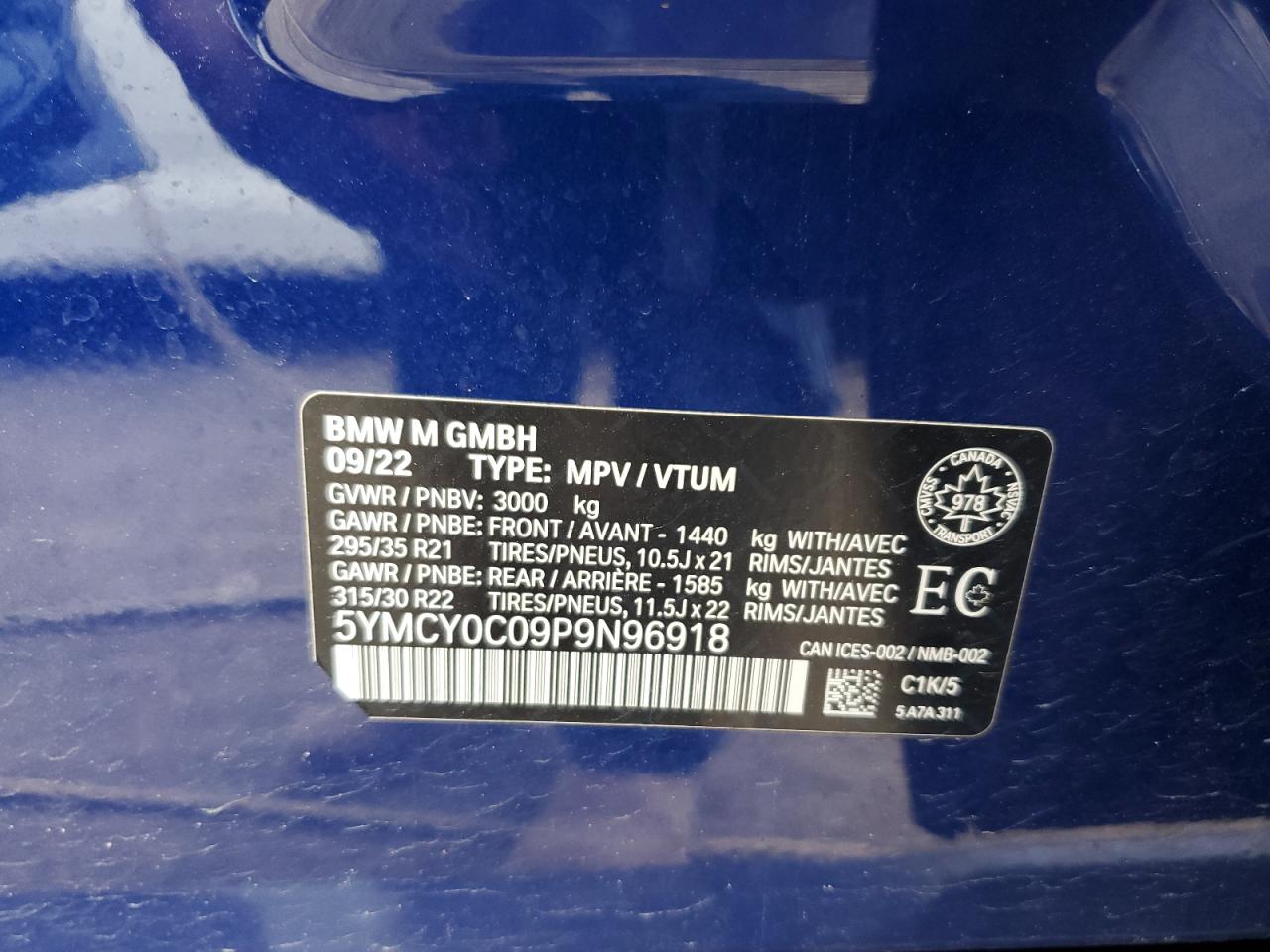 2023 BMW X6 M VIN: 5YMCY0C09P9N96918 Lot: 61396885