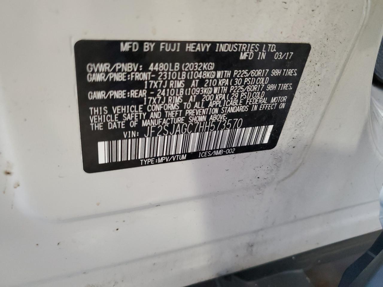 2017 Subaru Forester 2.5I Premium VIN: JF2SJAGC7HH573570 Lot: 62081285
