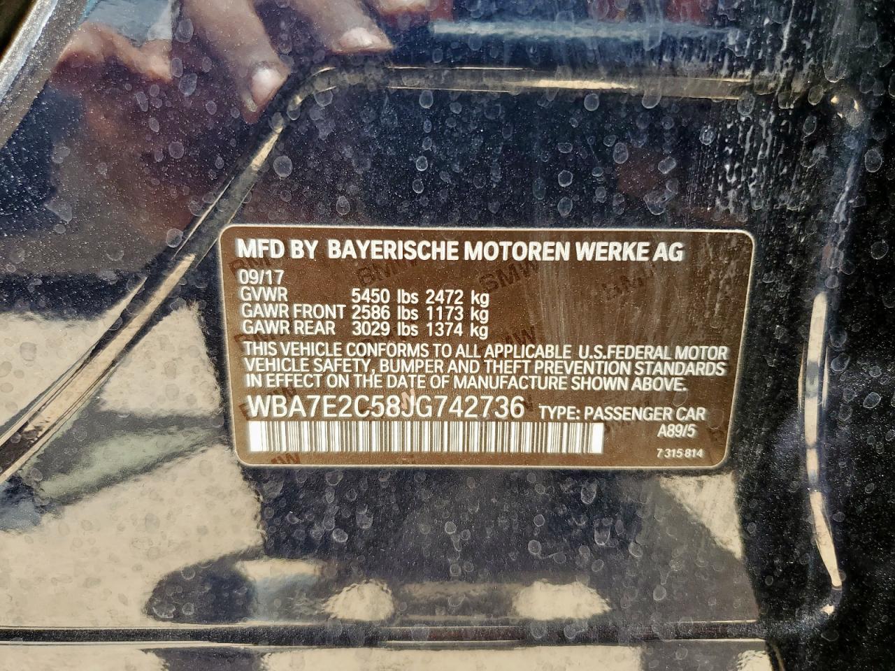 2018 BMW 740 I VIN: WBA7E2C58JG742736 Lot: 62137585