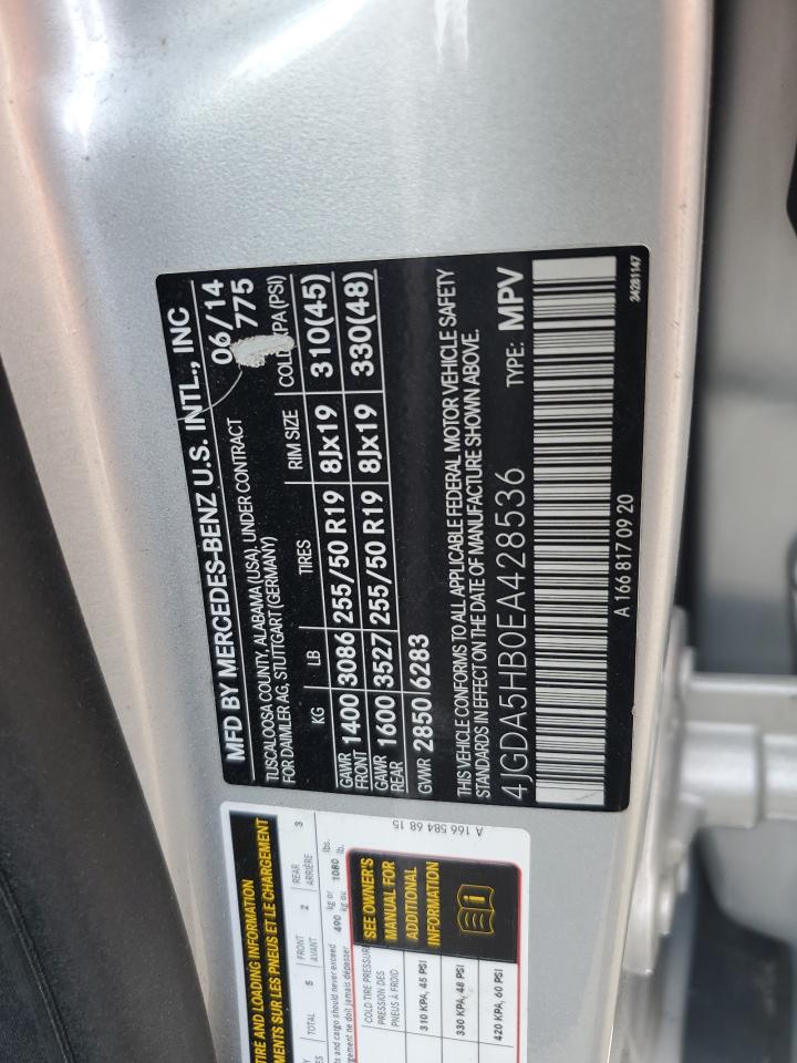 2014 Mercedes-Benz Ml 350 4Matic VIN: 4JGDA5HB0EA428536 Lot: 60112005