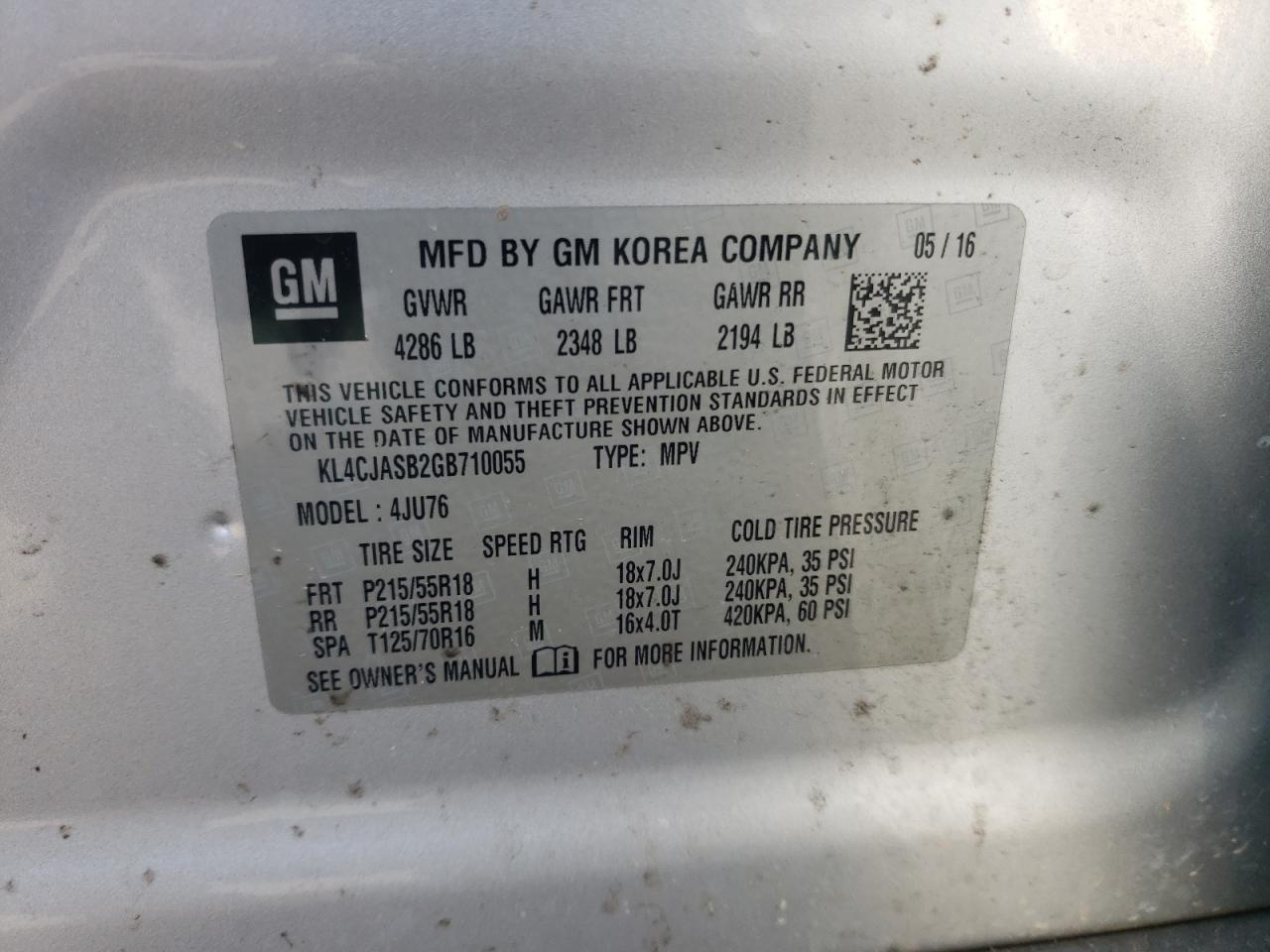 2016 Buick Encore VIN: KL4CJASB2GB710055 Lot: 62174995