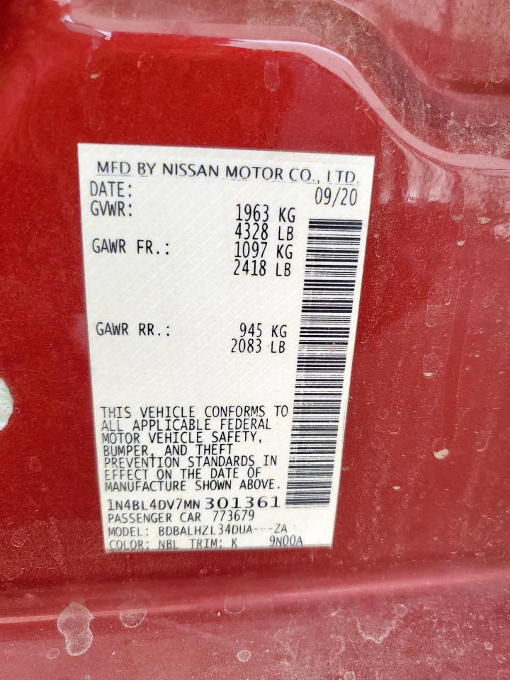 2021 Nissan Altima Sv VIN: 1N4BL4DV7MN301361 Lot: 60842045
