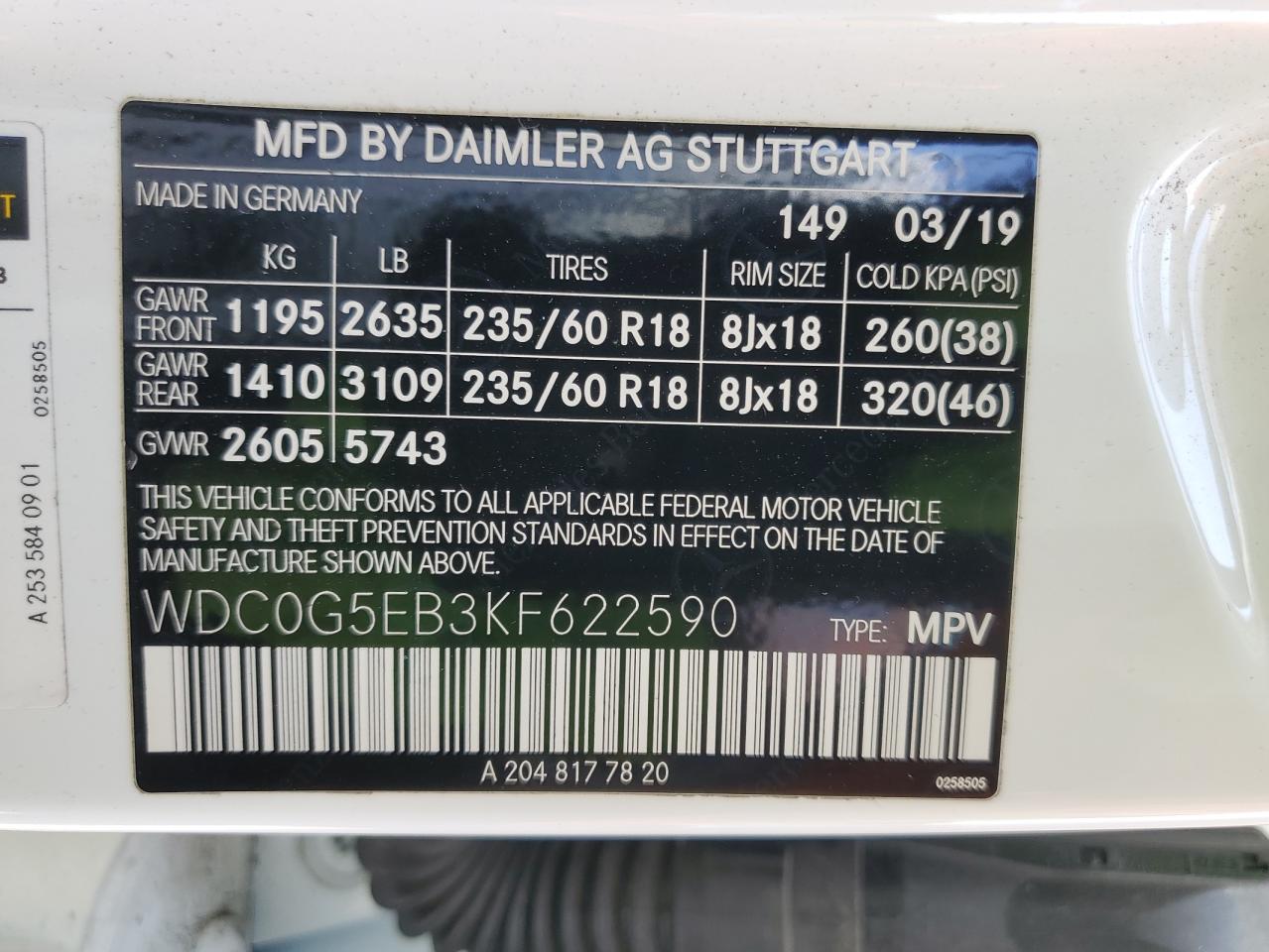 2019 Mercedes-Benz Glc 350E VIN: WDC0G5EB3KF622590 Lot: 61384835