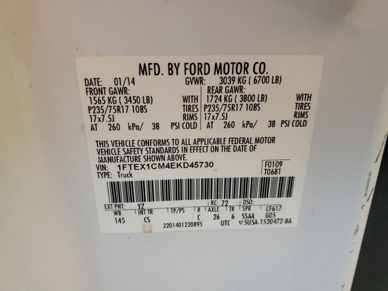 FORD F-150 2014 VIN 1FTEX1CM4EKD45730 zdjęcie 12