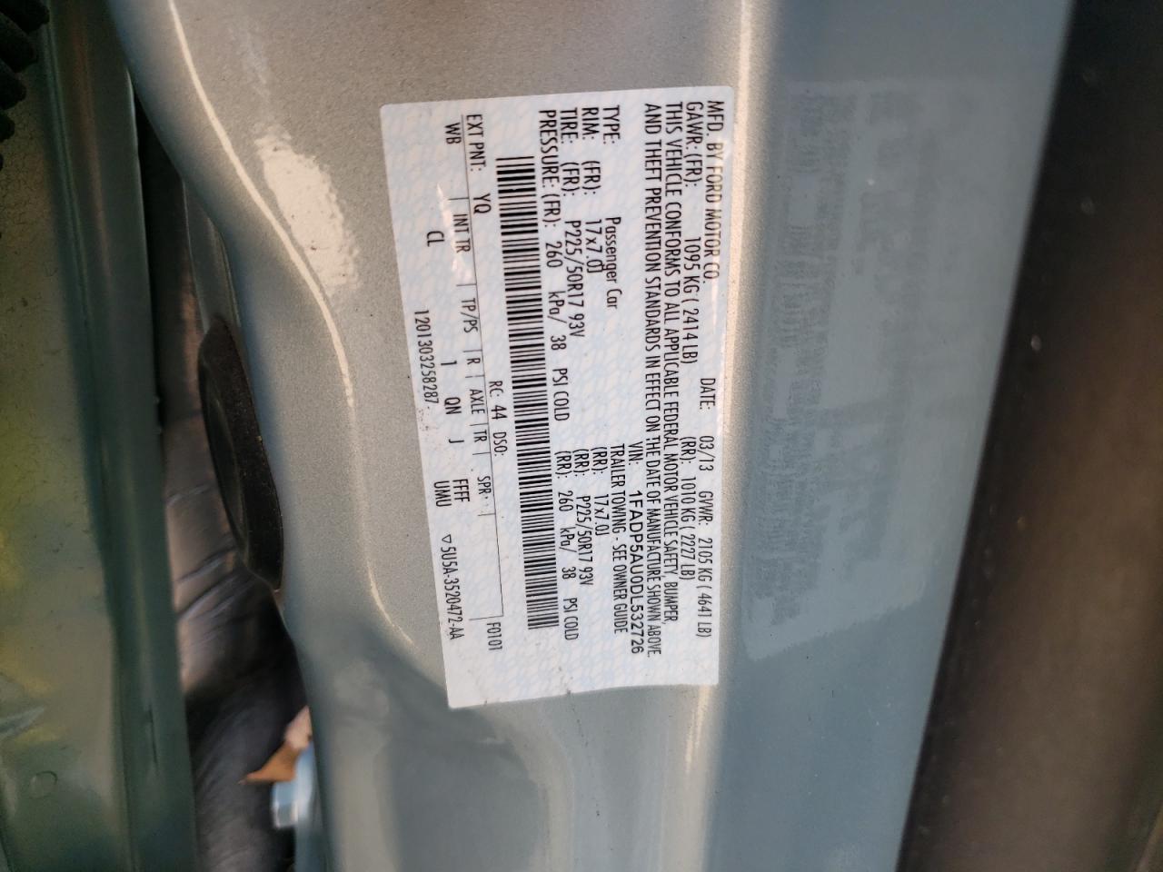 2013 Ford C-Max Se VIN: 1FADP5AU0DL532726 Lot: 59158565